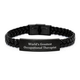 Occupational Therapist Gifts from Friends - Inspirational Interlaced Leather Bracelet for Men - 'World's Greatest' Quote - Unique Christmas Unique Gifts for Occupational Therapist - Image 1
